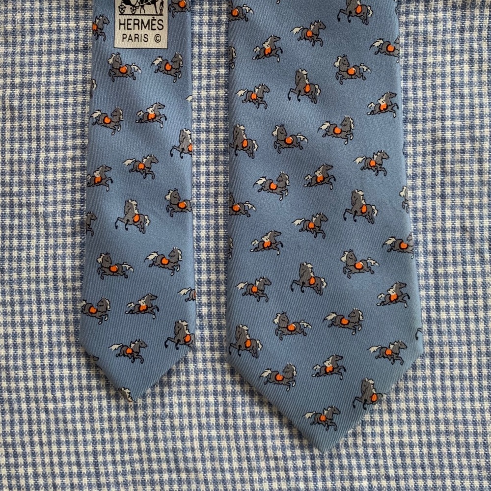 Hermes Silk Tie // Blue Hermes Orange Horses